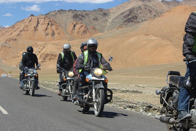 Group of bikers riding along Leh Ladakh highway – Bike Trip Leh Ladakh with Turtuk