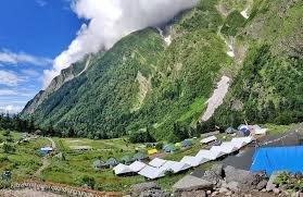 Ghangaria base camp surrounded by pine forests during Valley of Flowers trek"