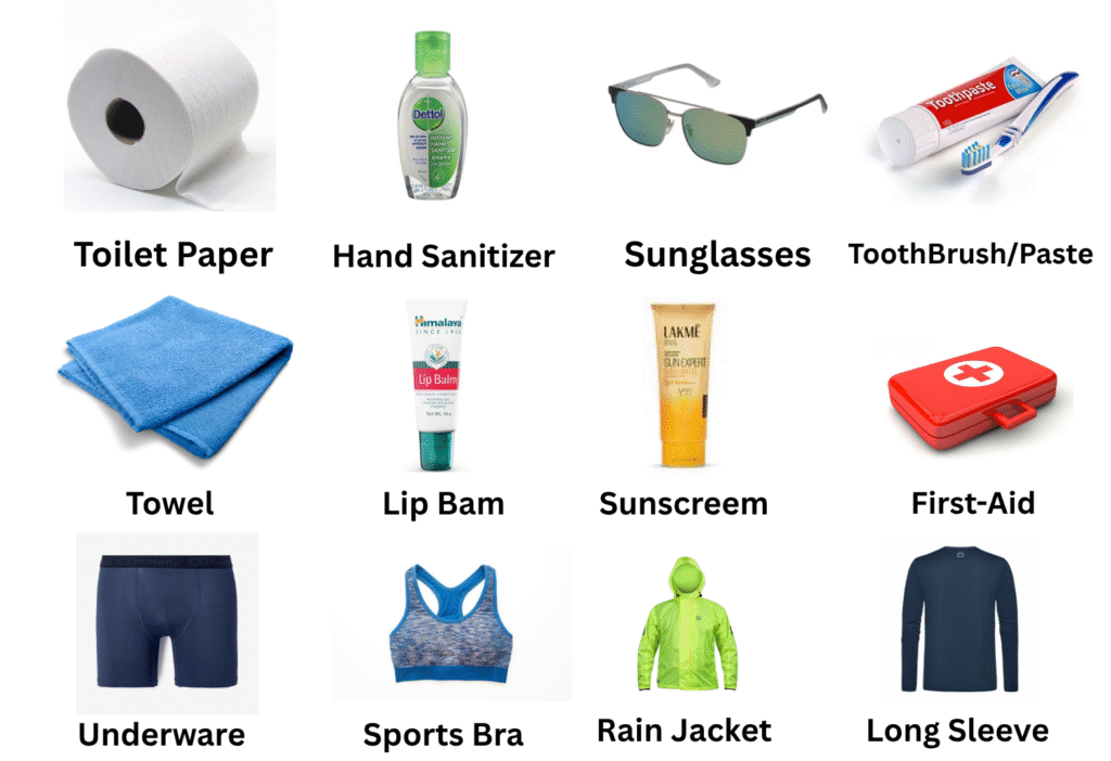 Trekking Equipment, List of trekking gears 